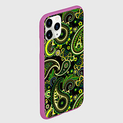 Чехол iPhone 11 Pro матовый Ярко зеленые славянские узоры, цвет: 3D-фиолетовый — фото 2