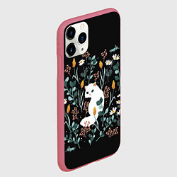 Чехол iPhone 11 Pro матовый Кошечка среди цветов, цвет: 3D-малиновый — фото 2