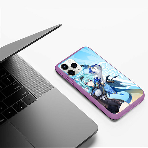 Чехол iPhone 11 Pro матовый Genshin Impact, Эола / 3D-Фиолетовый – фото 3