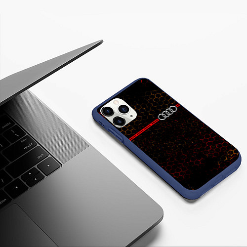 Чехол iPhone 11 Pro матовый Ауди - Pro Racing Полоса / 3D-Тёмно-синий – фото 3