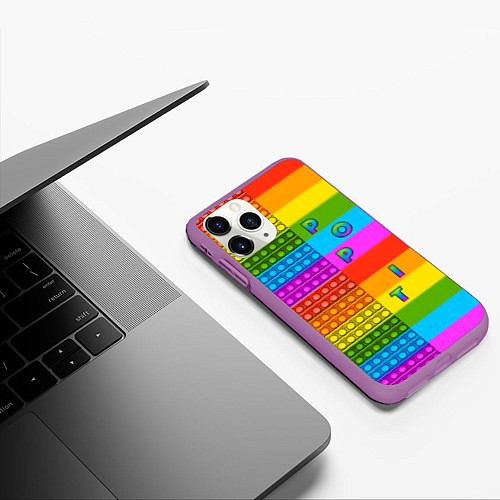 Чехол iPhone 11 Pro матовый POP it вертикальная надпись / 3D-Фиолетовый – фото 3