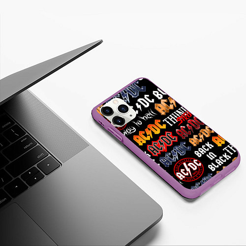 Чехол iPhone 11 Pro матовый AC DC LOGOBOMBING / 3D-Фиолетовый – фото 3