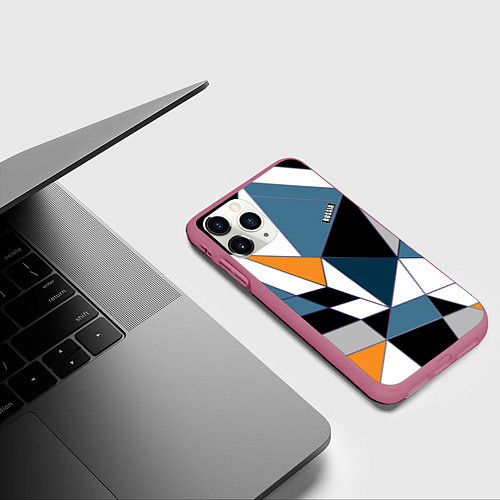 Чехол iPhone 11 Pro матовый Геометрический узор / 3D-Малиновый – фото 3