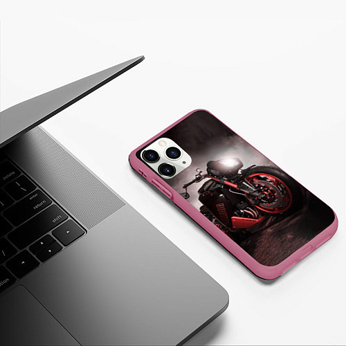 Чехол iPhone 11 Pro матовый СУПЕРБАЙК / 3D-Малиновый – фото 3