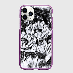 Чехол iPhone 11 Pro матовый Черно-белый узор Маки, цвет: 3D-фиолетовый
