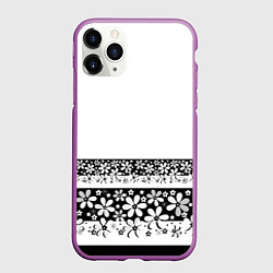 Чехол iPhone 11 Pro матовый Черно-белый цветочный принт, цвет: 3D-фиолетовый
