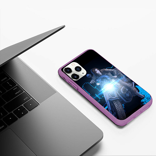 Чехол iPhone 11 Pro матовый Баджи На Байке / 3D-Фиолетовый – фото 3