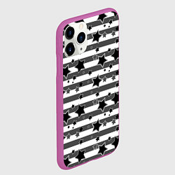 Чехол iPhone 11 Pro матовый Черно-белый полосатый узор, цвет: 3D-фиолетовый — фото 2
