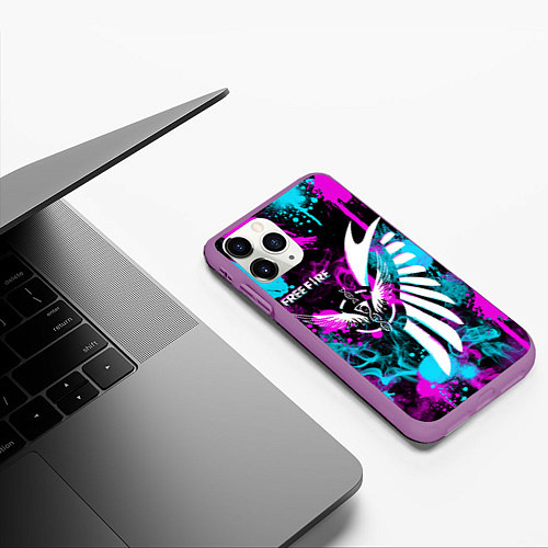 Чехол iPhone 11 Pro матовый FREE FIRE NEON / 3D-Фиолетовый – фото 3