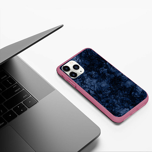 Чехол iPhone 11 Pro матовый Темно-синяя текстура камня / 3D-Малиновый – фото 3