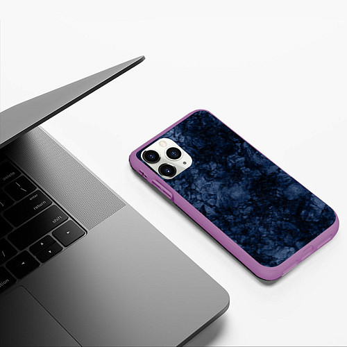 Чехол iPhone 11 Pro матовый Темно-синяя текстура камня / 3D-Фиолетовый – фото 3