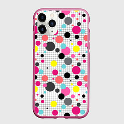 Чехол iPhone 11 Pro матовый Горох разноцветный, цвет: 3D-малиновый