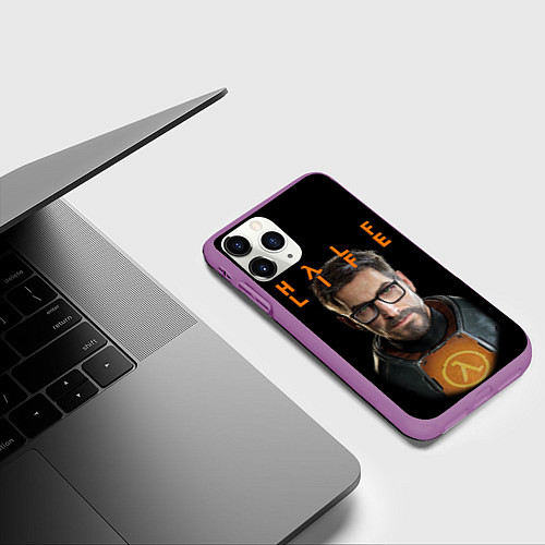 Чехол iPhone 11 Pro матовый HALF-LIFE FREEMAN ФРИМАН Z / 3D-Фиолетовый – фото 3