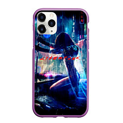 Чехол iPhone 11 Pro матовый Cyberpunk девушка с катаной, цвет: 3D-фиолетовый