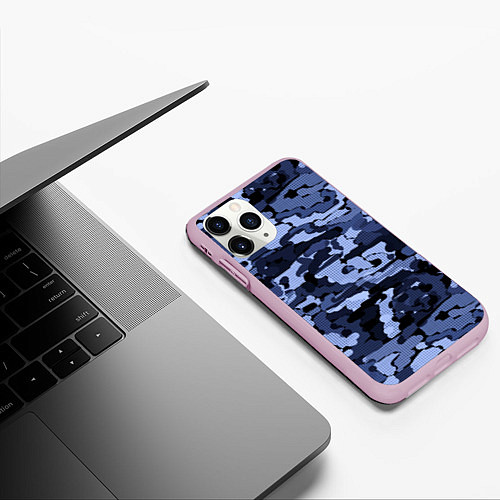 Чехол iPhone 11 Pro матовый Синий камуфляж в клетку / 3D-Розовый – фото 3
