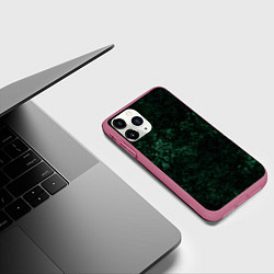 Чехол iPhone 11 Pro матовый Темно-зеленый мраморный узор, цвет: 3D-малиновый — фото 2