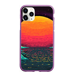 Чехол iPhone 11 Pro матовый Пиксельный закат, цвет: 3D-фиолетовый