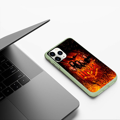 Чехол iPhone 11 Pro матовый Ария в огне / 3D-Салатовый – фото 3