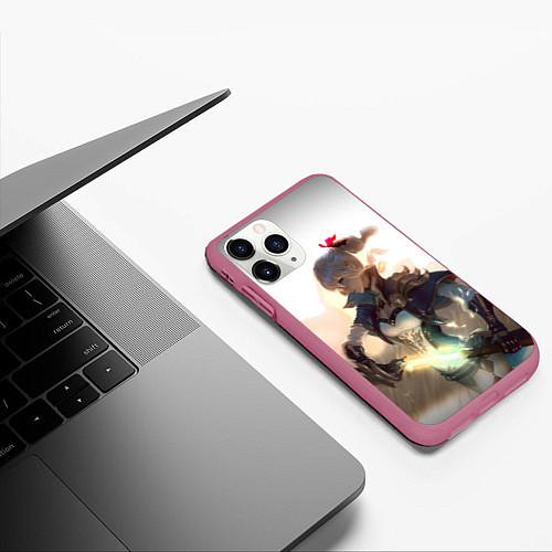 Чехол iPhone 11 Pro матовый GENSHIN IMPACT ДЕВУШКА / 3D-Малиновый – фото 3