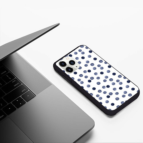 Чехол iPhone 11 Pro матовый Акварельный синий горох / 3D-Черный – фото 3