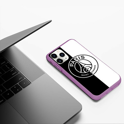 Чехол iPhone 11 Pro матовый ФК ПСЖ PSG BLACK & WHITE / 3D-Фиолетовый – фото 3