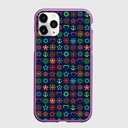 Чехол iPhone 11 Pro матовый Морской разноцветный узор, цвет: 3D-фиолетовый