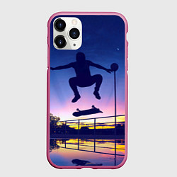 Чехол iPhone 11 Pro матовый Skateboarding, цвет: 3D-малиновый