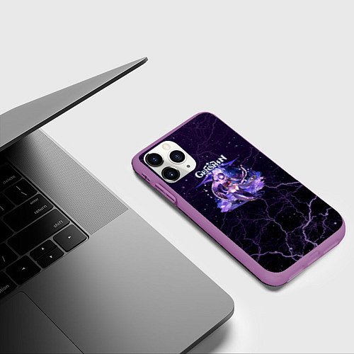 Чехол iPhone 11 Pro матовый Genshin Impact - Raiden Shogun / 3D-Фиолетовый – фото 3