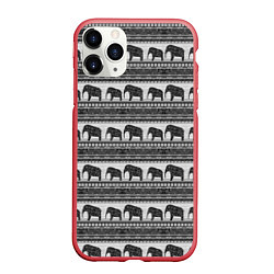Чехол iPhone 11 Pro матовый Черно-белый узор слоны, цвет: 3D-красный