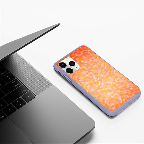 Чехол iPhone 11 Pro матовый Оранжевая пиксель абстракция / 3D-Светло-сиреневый – фото 3