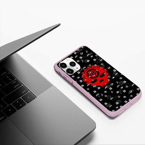 Чехол iPhone 11 Pro матовый GEARS OF WAR ПАТТЕРН ШЕСТЕРЕНКИ Z / 3D-Розовый – фото 3