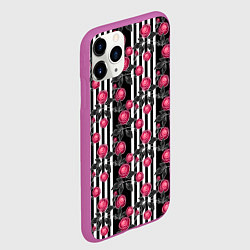 Чехол iPhone 11 Pro матовый Акварельные розы на полосатом, цвет: 3D-фиолетовый — фото 2