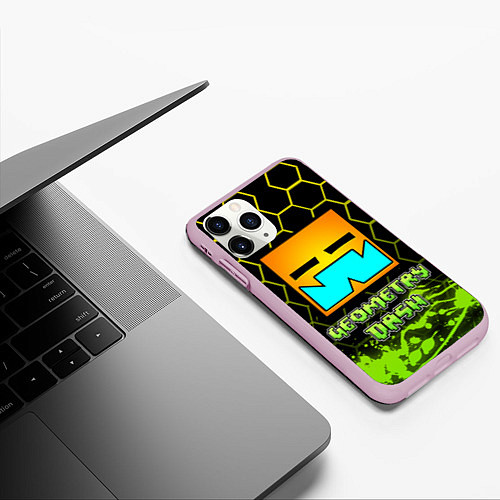 Чехол iPhone 11 Pro матовый Geometry Dash / 3D-Розовый – фото 3