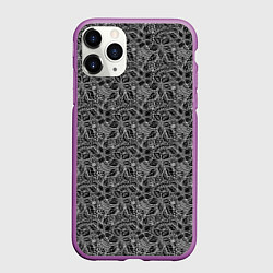 Чехол iPhone 11 Pro матовый Черно-белый ажурный узор, цвет: 3D-фиолетовый