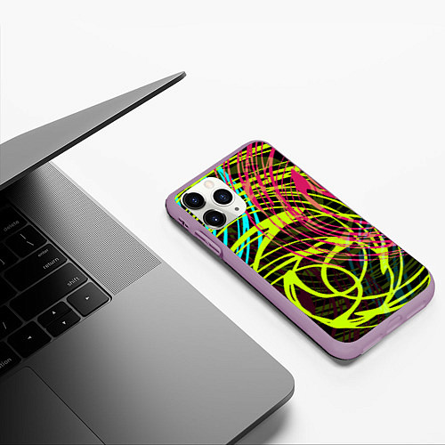 Чехол iPhone 11 Pro матовый Разноцветные спирали / 3D-Сиреневый – фото 3
