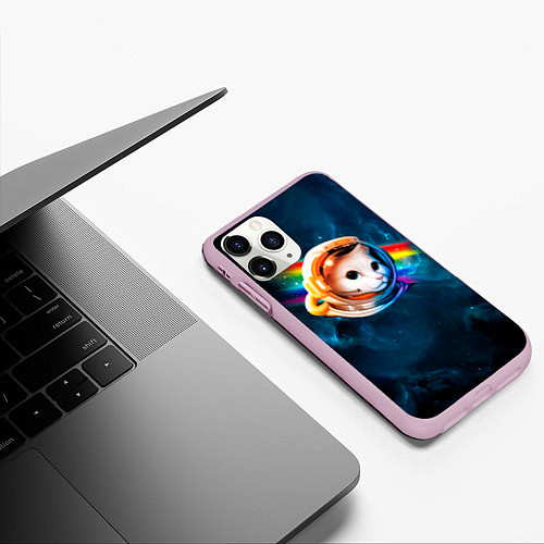 Чехол iPhone 11 Pro матовый Котик Космонавт / 3D-Розовый – фото 3