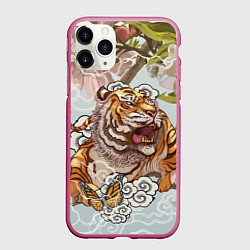 Чехол iPhone 11 Pro матовый Тигр в облаках, цвет: 3D-малиновый