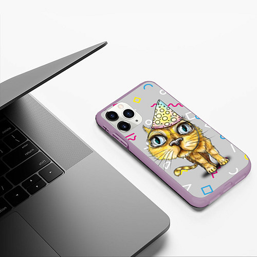 Чехол iPhone 11 Pro матовый Котик / 3D-Сиреневый – фото 3