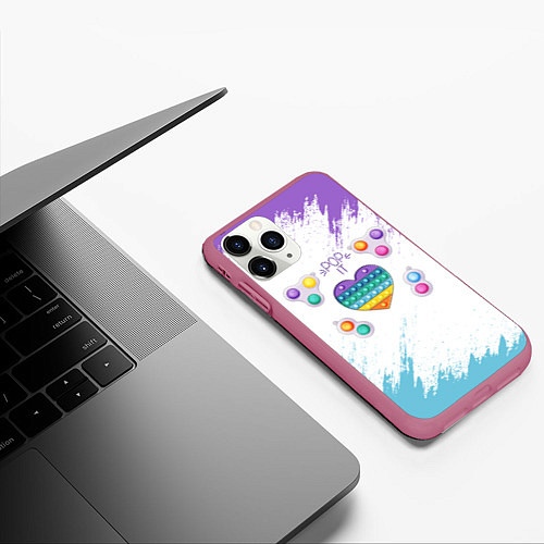 Чехол iPhone 11 Pro матовый POP IT HEART / 3D-Малиновый – фото 3