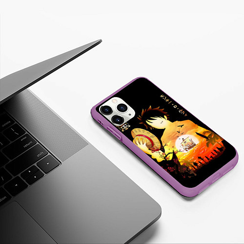 Чехол iPhone 11 Pro матовый Силуэт Луффи One piece / 3D-Фиолетовый – фото 3