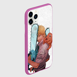 Чехол iPhone 11 Pro матовый Дэндзи, Почита и бензопила, цвет: 3D-фиолетовый — фото 2