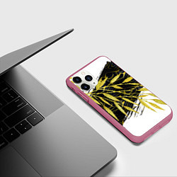 Чехол iPhone 11 Pro матовый Абстракция с золотыми листьями, цвет: 3D-малиновый — фото 2