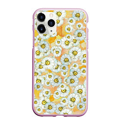 Чехол iPhone 11 Pro матовый Раз - ромашка, два - ромашка, цвет: 3D-розовый