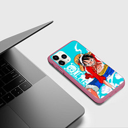 Чехол iPhone 11 Pro матовый Ван-Пис, Гому Гому но Ми, цвет: 3D-малиновый — фото 2