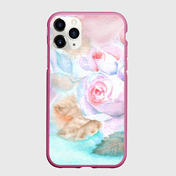 Чехол iPhone 11 Pro матовый Нежная акварель с розами, цвет: 3D-малиновый