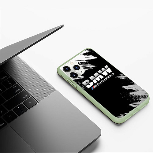 Чехол iPhone 11 Pro матовый БМВ РАЗРЕЗАННОЕ ЛОГО / 3D-Салатовый – фото 3