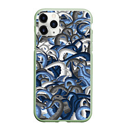 Чехол iPhone 11 Pro матовый Синий камуфляж с щупальцами, цвет: 3D-салатовый