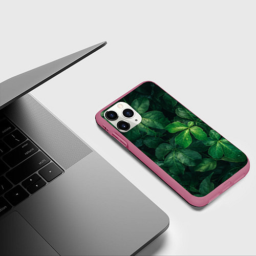 Чехол iPhone 11 Pro матовый Тропическая листва Тропики Z / 3D-Малиновый – фото 3