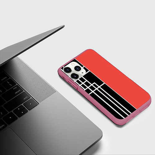 Чехол iPhone 11 Pro матовый Черный и коралловый арт деко / 3D-Малиновый – фото 3
