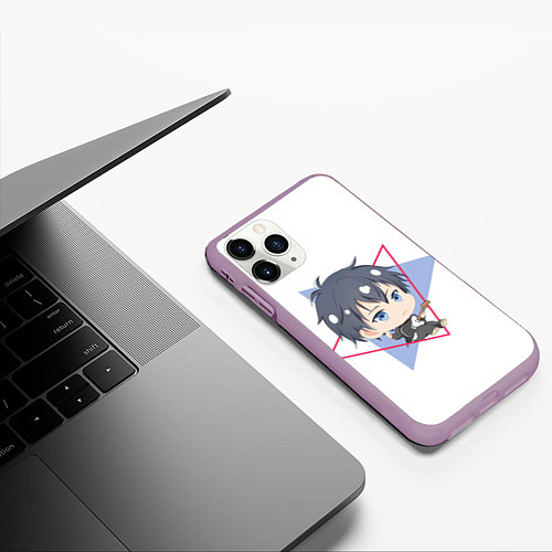 Чехол iPhone 11 Pro матовый Рицка Уэнояма с треугольниками / 3D-Сиреневый – фото 3